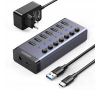 7-Port USB Hub ( Usb-A 3.0, 4 Porte di Ricarica) Con 12V/2A Potenza Scorta, Gray