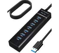 7 Port USB3.0 Hub with 1.2M Long Cable, 5Gbps USB Extender Fast Data Transmission Extension Hubs DC 5V Multi USB Splitter Multiport Adapter for USB 3.0 2.0 1.0 Device Laptop PC Desktop Compute