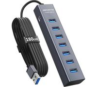 7 Porte Hub USB 3.0 con 180cm Cavo per Desktop, Alluminio Hub USB Multipresa USB Sdoppiatore con USB 3.0 5Gbps, 5V 3A USB-C Alimentato per PC, Laptop, MacBook, U-Disk, Mouse, Tastiera