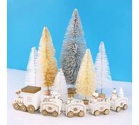 7 Pz Trenino Natalizio Legno Mini Albero di Natale Artificiale Sisal Alberelli Decorativi Innevati Piccoli Decorazioni Natalizie da Tavolo Addobbi Natalizi Casa Fai da Te (B)