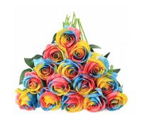 7 rose artificiali, rose finte arcobaleno, fiori artificiali, con steli, rose artificiali artificiali in seta, per casa, giardino, feste, hotel, ufficio, decorazione