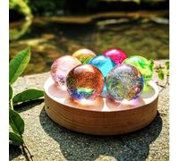 7 Sfera di cristallo di vetro colorato con lampada a LED Supporto in legno Chakra Sfere naturali Luce notturna Sfera di cristallo incandescente for regalo di compleanno Ornamento Decorazione della cas