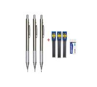 7 sizes 0.3 0.5 0.7 0.9 1.3 2.0 3.0 mm each with a HB lead lead 1 eraser mechanical pencil set All metal art painting automatic pencil can be filled for office school (three-piece（0.5 0.7 0.9）)