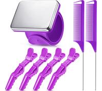 7 strumenti per intrecciare i capelli con perno magnetico e 2 pezzi in acciaio inox a coda di topo con 4 pezzi a denti larghi a coccodrillo sezionamento per capelli per treccia (viola)