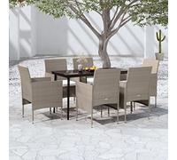 7-TLG. Gruppo da giardino beige nero, in rattan PE resistente alle intemperie, telaio in acciaio, piano in vetro per mobili da terrazza