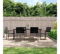 7-TLG. Gruppo da giardino in polyrattan e acciaio, nero, 200 x 100 cm, resistente alle intemperie, per terrazze, balconi, esterni, mobili moderni