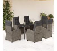 7-TLG. - Set da pranzo da giardino con cuscino, in rattan sintetico, regolabile, 160 x 80 cm, per terrazza, balcone, esterno