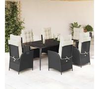 7-TLG. Set da pranzo da giardino in polyrattan nero, regolabile in vetro temperato, resistente ai raggi UV, resistente alle intemperie, per terrazza, balcone, giardino, 200 x 100 x 74 cm