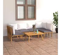 7-TLG. Set salotto da giardino in legno massello di acacia, cuscino esterno grigio scuro, mobili modulari per il relax e la convivialità