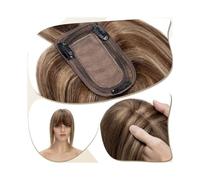 7 x 12,5 cm, capelli veri con frangetta, capelli spessi al 150%, capelli lisci aggiungono volume ai capelli (medio marrone + biondo scuro, 14 pollici)