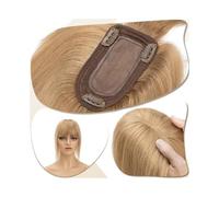 7 x 12,5 cm, capelli veri con frangetta, capelli spessi al 150%, capelli lisci aggiungono volume (biondo scuro, 18 pollici)