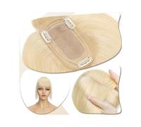 7 x 12,5 cm, capelli veri con frangia, capelli spessi al 150%, capelli lisci aggiungono volume (biondo chiaro, 16 pollici)