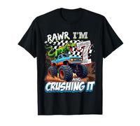 7 Year Old Boys 7th Birthday Monster Truck Dinosaur T-Rex Maglietta