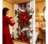 70.87*78.74in Christmas Red Print Holiday Shower Curtain 2026 Holiday Printed Curtains 2d Flat Printed Bathroom Shower, Waterproof Fabric Bath Curtain with Hooks Xmas Home Holidays Party Decor