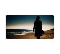 70,9 x 35,4 pollici banner da appendere alla parete banner donna camminando sulla spiaggia sfondo festa grande banner segno poster per Capodanno, laurea, matrimonio, festa di compleanno decorazione