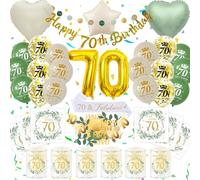 70 Anni Palloncini Compleanno Uomo Donna, 70th Happy Birthday Decorazione Tovaglioli Lanterna Decorazione Tavolo Bandiera Fascia Verdi e Dorati, Regali 70 Donna Uomo (Kit Addobbi Compleanno 70 Anni)