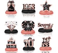 70° compleanno, decorazione da tavolo, da donna, colore nero, oro rosa, 9 pezzi, a nido d'ape, centrotavola e 15 g, coriandoli