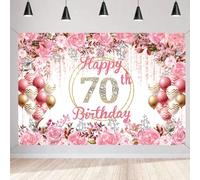 70° compleanno decorazione donna Happy 70th Birthday striscione tessuto cartello cartello donna 70° compleanno sfondo striscione festa di compleanno cartello di benvenuto con elemento floreale rosa