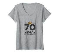 70 ° Compleanno Leggende Regalo per Uomini Milestone Celebrazione Maglietta con Collo a V, Donna, Grigio Melange, M