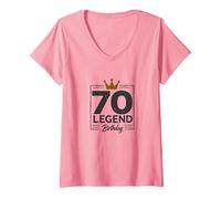 70 ° Compleanno Leggende Regalo per Uomini Milestone Celebrazione Maglietta con Collo a V, Donna, Rosa, S
