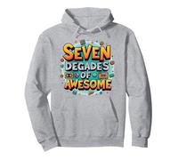 70° Compleanno Seven Decades of Awesome for Men Felpa con Cappuccio, Unisex per Adulti, Grigio Melange, M