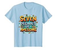 70° Compleanno Seven Decades of Awesome for Men Maglietta, Bambini, Celeste, 10 Anni