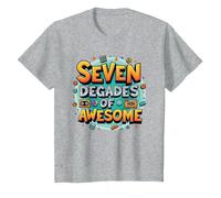 70° Compleanno Seven Decades of Awesome for Men Maglietta, Bambini, Grigio Melange, 12 Anni