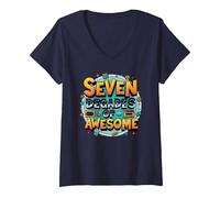 70° Compleanno Seven Decades of Awesome for Men Maglietta con Collo a V, Donna, Navy, S