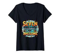 70° Compleanno Seven Decades of Awesome for Men Maglietta con Collo a V, Donna, Nero, M