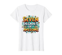 70° Compleanno Seven Decades of Awesome for Men Maglietta, Donna, Bianco, S