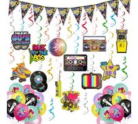 70 decorazioni anni '80, 10 stelle filanti per feste di compleanno, 24 palloncini per decorazioni 80, tema hip hop, discoteca, 10 pezzi anni '80 (decorazioni 80)