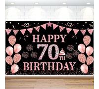 70 Decorazioni di compleanno Happy 70th Birthday Sfondo Banner Oro Rosa Grandi Dimensioni Banner Triangolo Bandiera Palloncini Cabina Sfondo Deco per Donne Uomini 70 anni Anniversario Forniture per