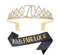 "70 & Fabulous", set di diadema con fascia e strass, regalo per 70° compleanno da donna, fascia di compleanno, diadema per 70° compleanno, decorazione per festa di compleanno (nero 70°)