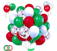 70 Palloncini Natale - Rosso e Verde con Coriandoli - Kit Decorazione Completo per Feste Natalizie e Capodanno - Palloncini in Lattice per Sfondi e Addobbi
