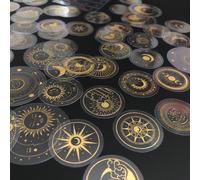 70 Pezzi/pacchetto Adesivi Pet Glitterati Dorati Impermeabili Etichette Trasparenti: Sole, Luna, Stelle Ecc. Tagli UnicaPET