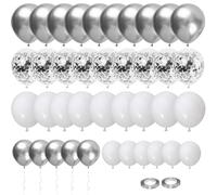 70 Pezzi Palloncini Argento Bianchi, Palloncino Coriandoli Argento Metallizzati Lattice per Compleanno Matrimonio Bambini Baby Shower Laurea Festa di Decorazione