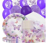 70 Pezzi Set di stoviglie a forma di farfalla, Palloncino a farfalla, Piatti di Carta per Feste, Compleanni, Feste di Matrimonio, Anniversari, Lauree, palloncini per 10 ospiti