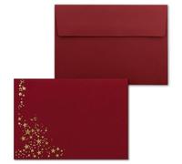700 buste natalizie - DIN C6 - con pioggia stellata in rilievo oro metallizzato, colore: rosso scuro, adesivo adesivo, 120 g/m², 114 x 162 mm
