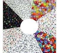 700 pezzi 7 colori perline rotonde lettere alfabeto acrilico perline numeri per la creazione di gioielli fai da te braccialetto dell'amicizia (7x4,0 mm) - 700 pezzi