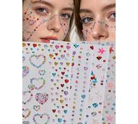 700 pezzi Adesivi con strass glitter arcobaleno, 5 fogli di adesivi a forma di cuore e stella brillanti, design a forma di diamante autoadesivo per trucco e abbigliamento, gemme per il viso colorate a