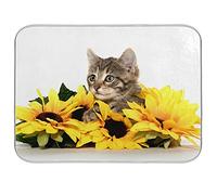 702 Tappetini Per Posate Girasoli Gialli Del Gatto Adorabile, Asciugatura Rapida Tappetini Per Lavello Cucina Microfibra Tappetini Lavandino Per Lavello Cucina Tavoli 41X46cm