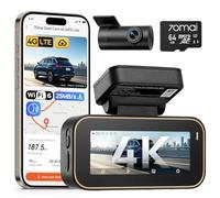 70mai A810 Lite Dash Cam Auto 4K HDR +1080P, Doppia Telecamera Auto GPS | 5GHz WiFi, 4G LTE, F1.55, Visione Notturna, Parcheggio 24/7, Supercondensatore, Sensore G, WiFi 6(25MB/s), Scheda da 64 GB