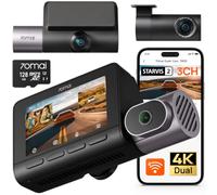 70mai Dash Cam 4K T800 3 Canali Dual 4K+1080P, HDR Dual STARVIS 2 con 128GB | Support 4G LTE, Rilevamento del Movimento AI, WiFi 6(40MB/s), 70mai Night Owl Vision, Supercondensatore, Parcheggio 24/7
