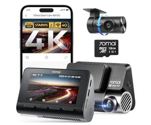 70mai Dash Cam A810S, 4K+1080P Telecamera Auto Fronte e Retro con SD 128GB, Starvis 2 HDR, GPS Integrato, Sorveglianza Parcheggio 24h AI, Visione Notturna, ADAS, WiFi & App, Supporta 512GB