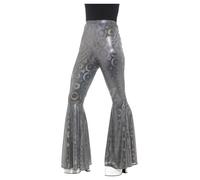 70s Argento Svasati Pantaloni Svasato Disco Olografico Adulti Accessorio Vestito