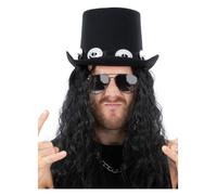 70s Glam Rock Kit Cappello & Nero Legato Parrucca Uomo Costume Punk Gotico
