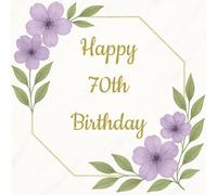 70th Birthday Guest Book: Purple and Gold Elegant Memory Party Keepsake with 75 Unique Questions 50 Sign In and Blank Pages (8.5x8.5 inches, 108 pages) for Adults and Celebrations