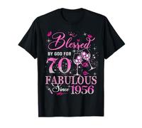 70th Birthday Queen Blessed by God 70 Fabulous Since 1956 Maglietta