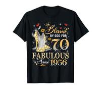70th Birthday Queen Blessed by God 70 Fabulous Since 1956 Maglietta