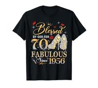 70th Birthday Queen Blessed by God 70 Fabulous Since 1956 Maglietta